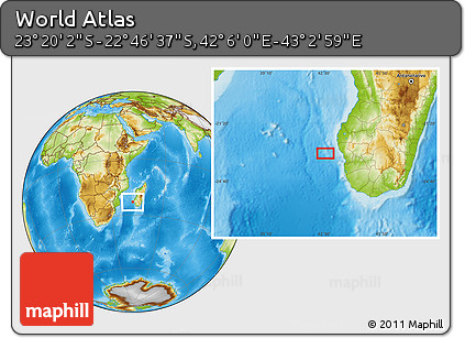 Physical Location Map of the Area around 23° 3' 19" S, 42° 34' 30" E