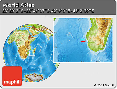 Physical Location Map of the Area around 23° 3' 19" S, 42° 34' 30" E