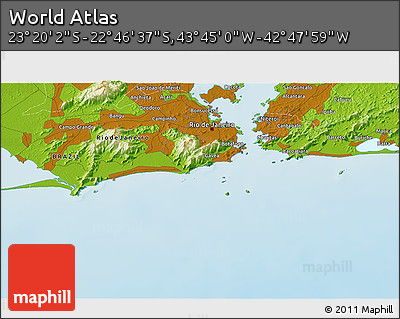 Physical 3D Map of the Area around 23° 3' 19" S, 43° 16' 29" W