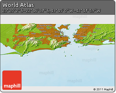 Physical 3D Map of the Area around 23° 3' 19" S, 43° 16' 29" W