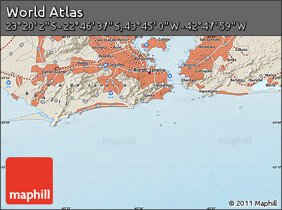 Shaded Relief Map of the Area around 23° 3' 19" S, 43° 16' 29" W