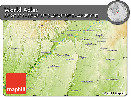 Physical Map of the Area around 23° 3' 19" S, 44° 16' 29" E