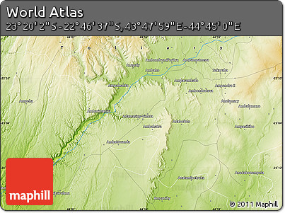 Physical Map of the Area around 23° 3' 19" S, 44° 16' 29" E