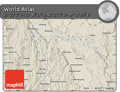 Shaded Relief Map of the Area around 23° 3' 19" S, 46° 49' 30" E
