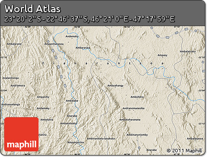 Shaded Relief Map of the Area around 23° 3' 19" S, 46° 49' 30" E