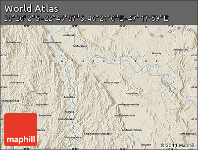 Shaded Relief Map of the Area around 23° 3' 19" S, 46° 49' 30" E