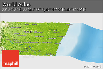 Physical Panoramic Map of the Area around 23° 3' 19" S, 47° 40' 29" E