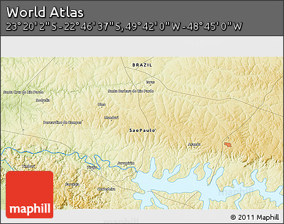 Physical 3D Map of the Area around 23° 3' 19" S, 49° 13' 30" W
