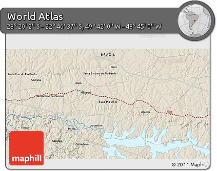 Shaded Relief 3D Map of the Area around 23° 3' 19" S, 49° 13' 30" W