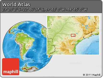 Physical Location Map of the Area around 23° 3' 19" S, 49° 13' 30" W