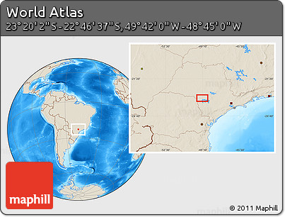 Shaded Relief Location Map of the Area around 23° 3' 19" S, 49° 13' 30" W
