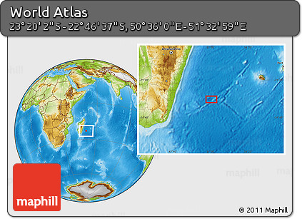 Physical Location Map of the Area around 23° 3' 19" S, 51° 4' 30" E