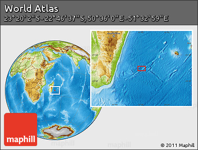 Physical Location Map of the Area around 23° 3' 19" S, 51° 4' 30" E
