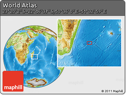 Physical Location Map of the Area around 23° 3' 19" S, 51° 4' 30" E