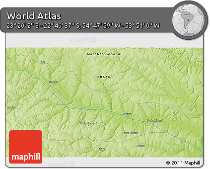 Physical 3D Map of the Area around 23° 3' 19" S, 54° 19' 30" W