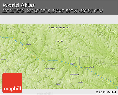 Physical 3D Map of the Area around 23° 3' 19" S, 54° 19' 30" W