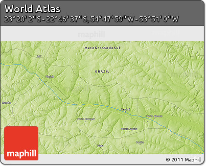 Physical 3D Map of the Area around 23° 3' 19" S, 54° 19' 30" W