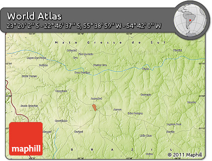 Physical Map of the Area around 23° 3' 19" S, 55° 10' 29" W