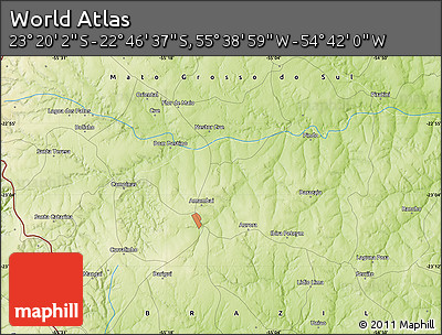 Physical Map of the Area around 23° 3' 19" S, 55° 10' 29" W