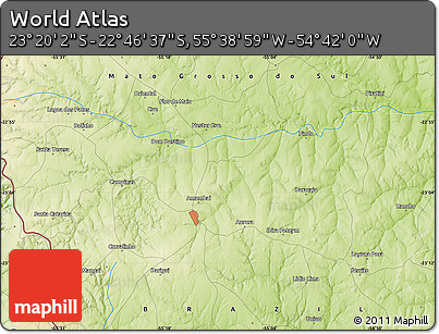 Physical Map of the Area around 23° 3' 19" S, 55° 10' 29" W