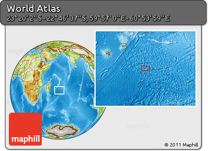 Physical Location Map of the Area around 23° 3' 19" S, 60° 25' 29" E