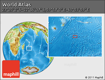 Physical Location Map of the Area around 23° 3' 19" S, 60° 25' 29" E
