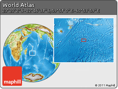 Physical Location Map of the Area around 23° 3' 19" S, 60° 25' 29" E