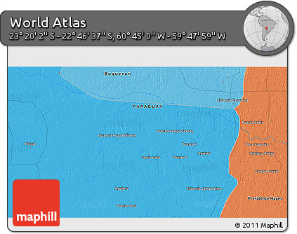 Political 3D Map of the Area around 23° 3' 19" S, 60° 16' 29" W