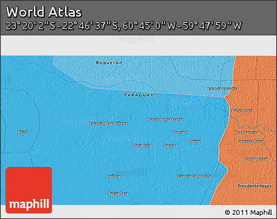 Political 3D Map of the Area around 23° 3' 19" S, 60° 16' 29" W