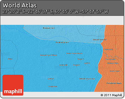 Political 3D Map of the Area around 23° 3' 19" S, 60° 16' 29" W