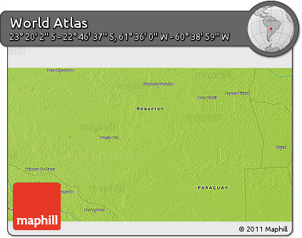 Physical 3D Map of the Area around 23° 3' 19" S, 61° 7' 30" W