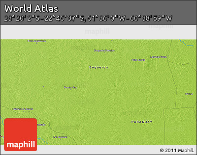 Physical 3D Map of the Area around 23° 3' 19" S, 61° 7' 30" W