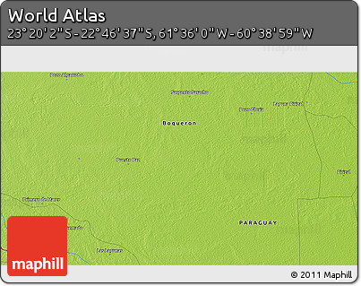 Physical 3D Map of the Area around 23° 3' 19" S, 61° 7' 30" W