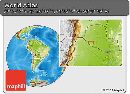 Physical Location Map of the Area around 23° 3' 19" S, 61° 7' 30" W