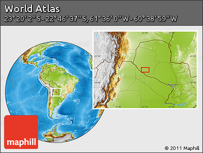 Physical Location Map of the Area around 23° 3' 19" S, 61° 7' 30" W
