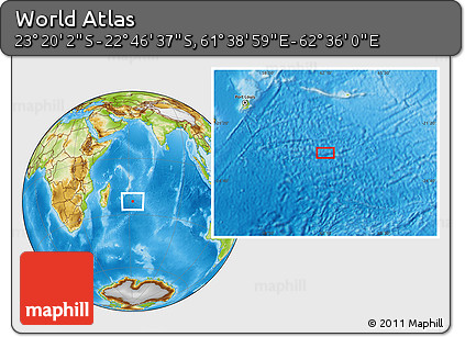 Physical Location Map of the Area around 23° 3' 19" S, 62° 7' 30" E