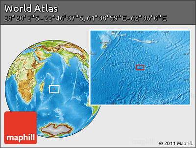 Physical Location Map of the Area around 23° 3' 19" S, 62° 7' 30" E