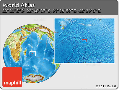 Physical Location Map of the Area around 23° 3' 19" S, 62° 7' 30" E