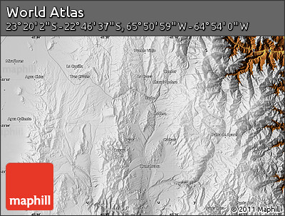 Physical Map of the Area around 23° 3' 19" S, 65° 22' 30" W