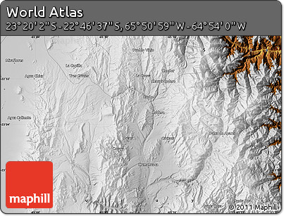 Physical Map of the Area around 23° 3' 19" S, 65° 22' 30" W
