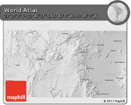 Physical 3D Map of the Area around 23° 3' 19" S, 66° 13' 29" W