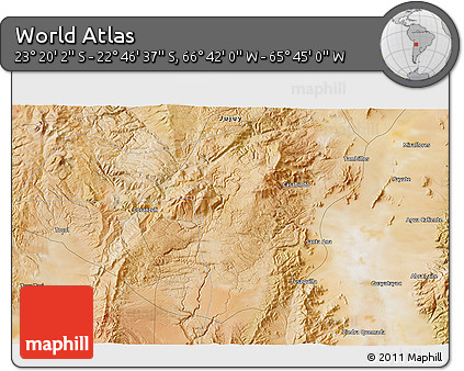 Satellite 3D Map of the Area around 23° 3' 19" S, 66° 13' 29" W