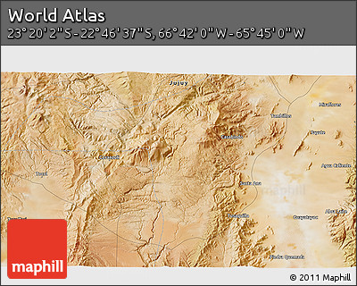 Satellite 3D Map of the Area around 23° 3' 19" S, 66° 13' 29" W