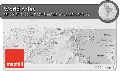 Physical Panoramic Map of the Area around 23° 3' 19" S, 66° 13' 29" W