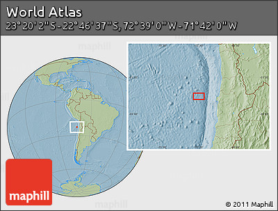 Savanna Style Location Map of the Area around 23° 3' 19" S, 72° 10' 30" W, hill shading