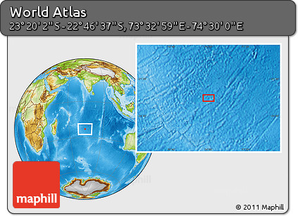 Physical Location Map of the Area around 23° 3' 19" S, 74° 1' 30" E