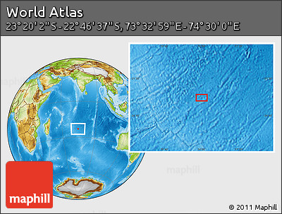 Physical Location Map of the Area around 23° 3' 19" S, 74° 1' 30" E
