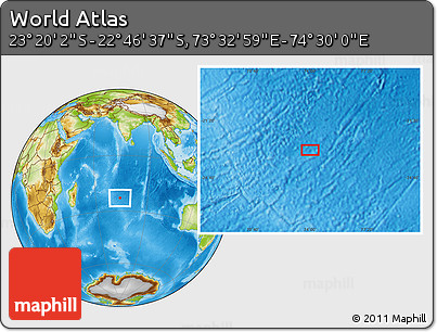 Physical Location Map of the Area around 23° 3' 19" S, 74° 1' 30" E