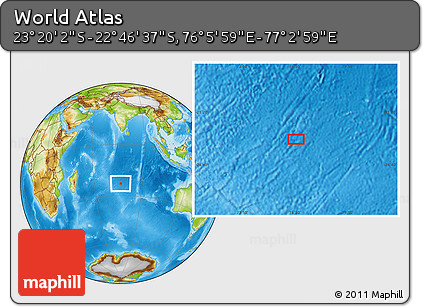 Physical Location Map of the Area around 23° 3' 19" S, 76° 34' 29" E