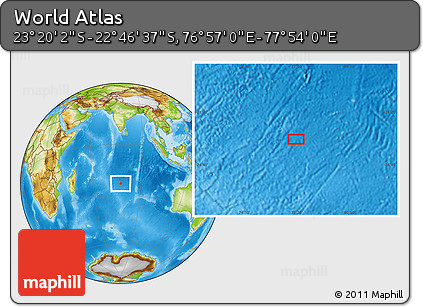 Physical Location Map of the Area around 23° 3' 19" S, 77° 25' 30" E